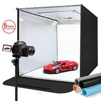 FOSITAN Photo Light Box, Photo Studio Box 20"/50cm Brightness Adjustable Portable Folding Shooting Tent Hook & Loop Table Top Photography Lighting Kit with Bright LEDs 5 Colors Backdrops