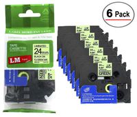 6/Pack LM Tapes - Premium 1" Black Print on Bright Green Label (24mm 0.94 Laminated) Compatible with Brother TZe-D51 P-Touch Tape and Comes with a Great Tape Color/Size Guide for Easy reordering.