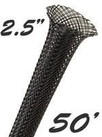 Electriduct 2.5" Black PET Expandable Braided Sleeving Cable Mesh Flexible Wire Sleeve - 50 Feet