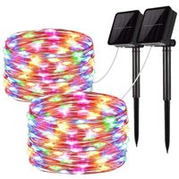 Solar String Lights, 2 Pack 100 LED Solar Fairy Lights 33 feet 8 Modes Copper Wire Lights Waterproof Outdoor String Lights for Garden Patio Gate Yard Party Wedding Indoor Bedroom Multicolor