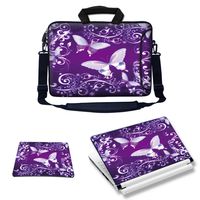 Meffort Inc Laptop Bundle Deal - Includes Neoprene Laptop Bag with Side Pocket Adjust Shoulder Strap with Matching Skin Sticker Decal & Mouse Pad (17.3 Inch, Purple Butterflies)