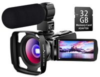 【Full Upgrade】 Ultra HD Video Camera Camcorder with Powerful Microphone 1080P Vlogging Camera YouTube Digital Recorder Camera Remote Control,Lens Hood, Battery Charger