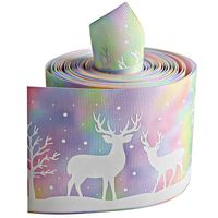 3" Wide 5 Yard Christmas Ribbon Glow Night Grosgrain Ribbon for DIY Handmade Hair Bow Clip Accessories and Festival Wedding Party Birthday Bridal Shower Decoration (Deer 04)