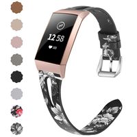 NANW Leather Bands Compatible with Fitbit Charge 3/Charge 3 SE, Slim Genuine Leather Band Replacement Accessories Strap Women Man Wristbands, Large Small