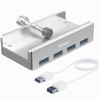 USB Hub 3.0 - Rekidm 4 Port Aluminum USB 3.0 Hub Clamp Design for Desktop, Computer, PC, Table Edge with Durable Adjustable Clip, Compact Space-Saving Mountable USB Hub Fast Speed Transfer (Silver)