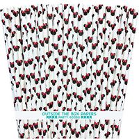 Minnie Mouse Theme Paper Straws - Mouse Ears - Red Black White - 7.75 Inches - 100 Pack - Outside the Box Papers Brand