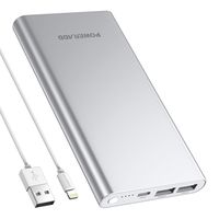 POWERADD Pilot 4GS 12000mAh Portable Charger 8 Pin Input Power Bank with 3A High-Speed Output Compatible with iPhone, iPad, iPod, Samsung and More - Silver (8 Pin Cable Include)