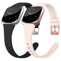 Tobfit Silicone Slim Bands Compatible for Fitbit Versa/Lite/SE, Narrow & Thin Sport Wristbands with Metal Buckle for Women/Men, Black/Sand Pink, Large