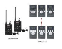 EXMAX 60-108MHz Portable DSP Stereo Wireless Headsets FM Radio Broadcast System for Tour Guide Teaching Meeting Training Travel Field Interpretation - 2 Transmitters and 50 Receivers Gray