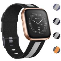 NANW Woven Bands Compatible with Fitbit Versa 2 / Versa/Versa Lite, Breathable Woven Fabric Strap, Reflective Strip Replacement Wristbands Accessories Women Man for Versa Smart Watch