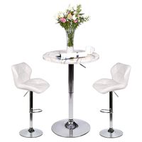 YOURLITEAMZ Bar Table Set of 3 - Adjustable Round Table and 2 Swivel Pub Stools (Marble Table and White Chairs-2)