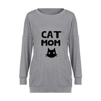KANGMOON Womens CAT MOM Round Neck Sweatshirts Black Soft Sweatshirt Blouse Pocket Top Long Sleeve Pullover Shirt,Gray_XL