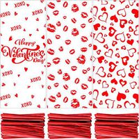 150 Pieces Valentine Cellophane Bags Treat Bags Goodies Bags Candy Bags with 150 Pieces Twist Ties for Valentine's Day Party Favor Supplies (Lip, Heart and Happy Valentine's Day Design)
