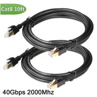 Kablink Cat 8 Ethernet cable 10ft Shielded 2-Pack , High Speed Gigabit SFTP Cat8 LAN Network RJ45 Cord 8 Pin 40Gbps 2000Mhz in Wall, Outdoor, Weatherproof Rated for Switcher, Router, Modem, Gaming