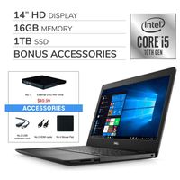 Dell Inspiron 2020 14" HD Laptop Computer, 4-Core Intel i5-1035G4 up to 3.7 GHz, Iris Plus Graphics, 16GB RAM,1TB SSD, Webcam,Bluetooth,Wi-Fi,HDMI, Win 10 S, VAATE External DVD+ Accessories