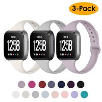 NANW Silicone Bands Compatible with Fitbit Versa/Versa 2 / Versa Lite Edition, Narrow Slim Soft Replacement Wristband Waterproof Accessories Sport Band for Versa Women Men, 3-Pack, Large Small