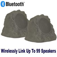 Theater Solutions B43GR Fully Wireless 120 Watt Rechargeable Battery Bluetooth Rock Speaker Pair Slate Grey Link Up to 99 Speakers Wirelessly