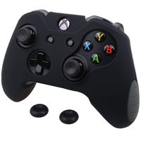 Pandaren Soft Silicone Thicker Skin Cover for Xbox One Controller Set (Black Skin X 1 + Thumb Grip X 2)