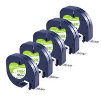 Replace Dymo LetraTag Refills 91330 10697 (S0721510) LT Label Tape, Black on White Self-Adhesive Paper Tape for DYMO LetraTag LT-100T LT-100H QX50 Label Maker, 1/2 Inch x 13 feet, 12mm x 4m, 5 Pack