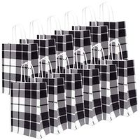 Cooraby 20 Pieces White and Black Plaid Paper Party Bags Christmas Gift Bag Birthday Kraft Party Bags with Handle for Winter Party Celebrations
