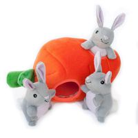 ZippyPaws - Farm Pals Burrow, Interactive Squeaky Hide and Seek Plush Dog Toy - Bunny 'n Carrot