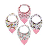 Pickle & Olive Baby/Toddler Floral Girl Bandana Teething Bibs With Attached BPA-Free Silicone Teether Toy Corner, Set Of 4, Water-Resistant, Best Unique Baby Shower Gift For Moms