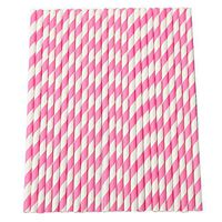 Doitsa Paper Drinking Straws 25 Count Striped Paper Straws for Birthday, Wedding, Christmas, Celebration Parties Pink