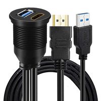 USB HDMI Mount Cable -Alait 1 Meter 3ft USB and HDMI Extension Flush, Dash, Panel Mount Cable, For Car Boat and Motorcycle(USB3.0 +HDMI)