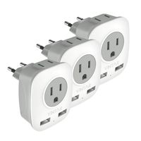 [3-Pack] European Plug Adapter, VINTAR International Power Adaptor with 2 USB Ports,2 American Outlets- 4 in 1 European Plug Adapter for France, German, Greece, Italy, Israel, Spain (Type C)