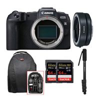 Canon EOS RP Mirrorless Digital Camera Body + Canon EF-EOS R Mount Adapter with Two 64GB Extreme PRO SD Cards & Photo and Travel Bundle