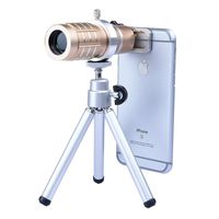 Apexel 12x Manual Focus Telephoto Camera Lens Kit with Mini Tripod and Universal Clip for Smartphone - Gold