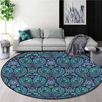 RUGSMAT Paisley Round Area Rug,Medieval Curly Blossoms Protect Floors While Securing Rug Making Vacuuming Diameter-24