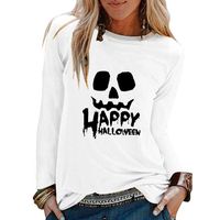 ANJUNIE Womens Casual Halloween Print Shirts O-Neck Long Sleeve Top Loose T-Shirt Blouse(2-White,XL)