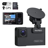 AKASO Trace 1 Pro Dual Lens Car Dash Camera, 2K Dash Cam WiFi with Phone App External GPS Front and Inside Lens with Sony STARVIS Dual Record 1080p30 340° Coverage Included 32GB Card Fatigue Reminder