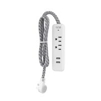 One Power 2 Outlet Surge Protector Strip and Outlet/Cable Extension with 2 USB Ports (2.4 Amps Total) and 6 ft. White & Gray Braided Cable, Flat Plug, Overload Protection, (Opss221-WG), White