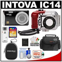 Intova IC14 Sports Digital Camera with 180' Waterproof Housing (Black) with 16GB SD Card + (2) Cases + Accessory Kit