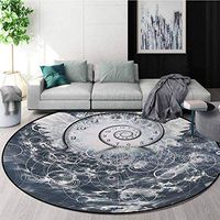 Psychedelic Art Deco Pattern Non-Slip Backing Round Area Rug,Surreal Paint With Wings And Time Spiral In Cloud With Circles Sacred Geometry Image Study Super Soft Carpet Round-71 Inch,Grey