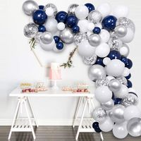 Silver Blue Balloons Garland Kit, 120 pcs Navy Blue and Silver Confetti White Balloons Arch with 16ft Tape Strip & Dot Glue for Party Wedding Birthday DIY Decoration