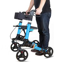 Folding Four-Wheel Roller Walker with Seat and Detachable Carrying Case Double Safety Brake Adjustable Height for Elderly Shopping Walking Frame