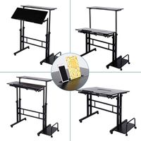 Mobile Stand Up Desk, Adjustable Height Stand Up Desk Computer Workstation Desk Sitting Standing Desk Laptop Cart Home Office Desk (with PC Tower Tray)