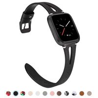 TOYOUTHS Leather Strap Compatible with Fitbit Versa/Versa 2/Versa Lite/Versa SE Bands for Women Men Genuine Leather Breathable Wristbands with Ventilated Hole Replacement Black+Black Buckle