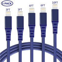 iPhone Charger Cable MFi Certified Lightning Cable Giom 5 Pack [3FT/3FT/6FT/6FT/10FT] Fast Long Cords iPhone Charging Cable Compatible iPhone Xs/Max/X/8 Plus/8/7/7P/iPad/iPod Blue