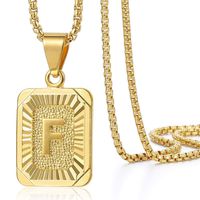 Trendsmax Initial Letter Pendant Necklace Mens Womens Capital Letter Yellow Gold Plated F Stainless Steel Box Chain 22inch