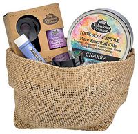 Fabulous Frannie All Natural Chakra Gift Basket includes 6oz Candle, 1oz Bath Salt, Lip Balm, and Car Diffuser with 10ml Crown Enlighten Chakra Pure Essential Oil Blend.