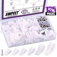 Swpeet 135 Pack 6 Sizes White Nylon Plastic R-Type Cable Clips Clamp Assortment Kit, 1/4" 5/16" 3/8" 1/2" 3/4" 1" Nylon Screw Mounting Cord Fastener Clips with 135 Pack Screws for Wire Management