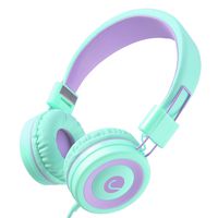 Criacr Kids Headphones, Noise Reduction School Wired Headphone, Lightweight Foldable Stereo Tangle-Free 3.5mm Audio Jack, Microphone, in-line Controller On-Ear Headsets for Children, Boys, Girls