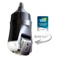 Amaryllo Triton: Biometric Auto Tracking Outdoor Light Bulb PTZ Wi-Fi Security Camera with Face Recognition, Support Fire Warning, Support Person, Vehicle, and Pet Detection, IP66, 1080p FHD E26