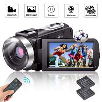 Camcorder Video Camera Full HD Camcorders 1080P 24.0MP Vlogging Camera with 2 Batteries and Pause Function with Remote Controller