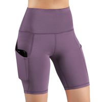 ODODOS High Waist Out Pocket Yoga Short Tummy Control Workout Running Athletic Non See-Through Yoga Shorts,Lavender,XX-Large