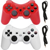 PS3 Controllers for Playstation 3 Dualshock Six-axis, Wireless Bluetooth Remote Gaming Gamepad Joystick Includes USB Cable (Red and White,Pack of 2)